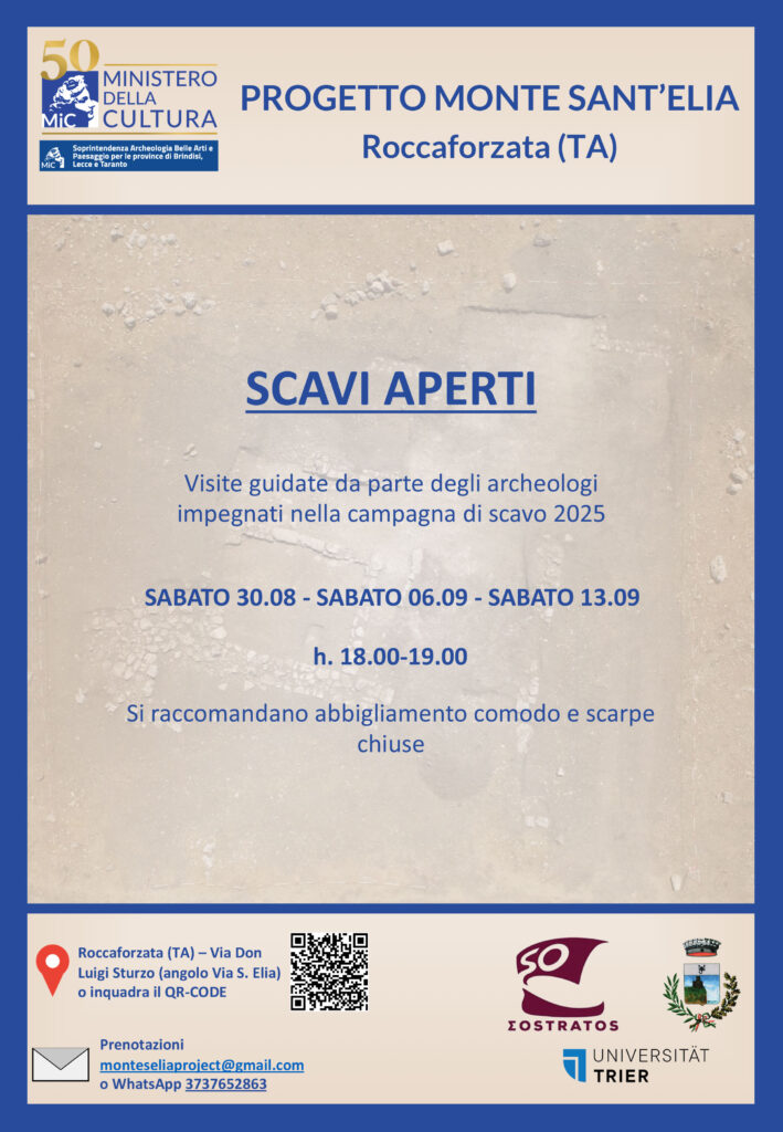 Monte Sant’Elia – Roccaforzata (TA) Campagna di scavo – comunicato stampa